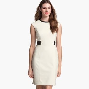 Calvin Klein Faux Leather Trim Ponte Sheath Dress